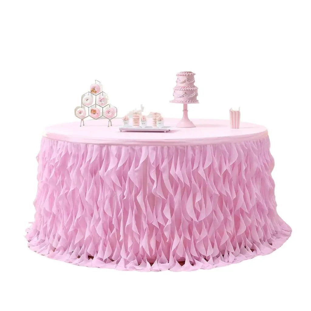 Pink Curly Willow Fabric Table Skirt