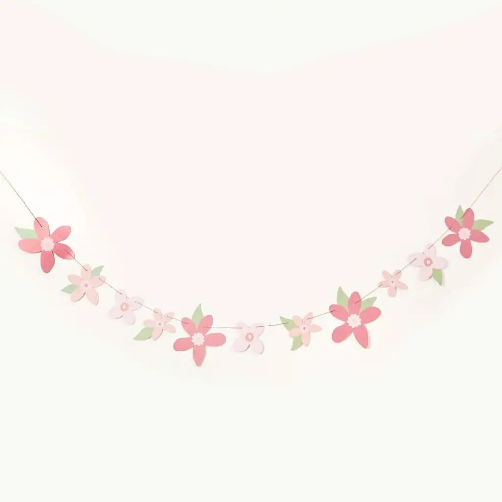 Delicate pink and green paper flower bunting for Little Princess party décor