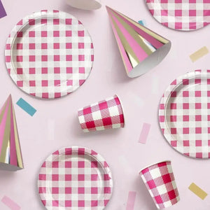 Pink Gingham Paper Cups 20pk