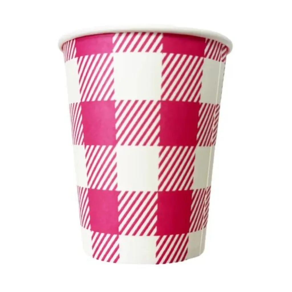 Pink Gingham Paper Cups 20pk