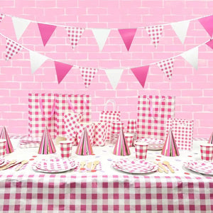 Pink Gingham Paper Flag Bunting 3.5m