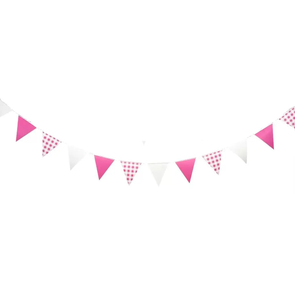 Pink Gingham Paper Flag Bunting 3.5m