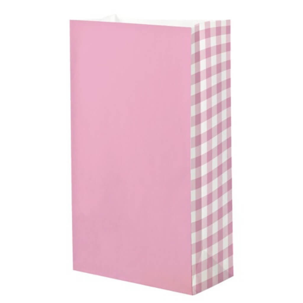 Pink gingham party bags for birthday parties