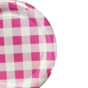 Pink Gingham Paper Plates 17cm 20pk