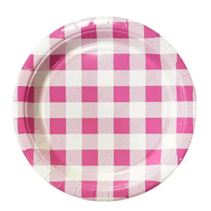 Pink Gingham Paper Plates 17cm 20pk