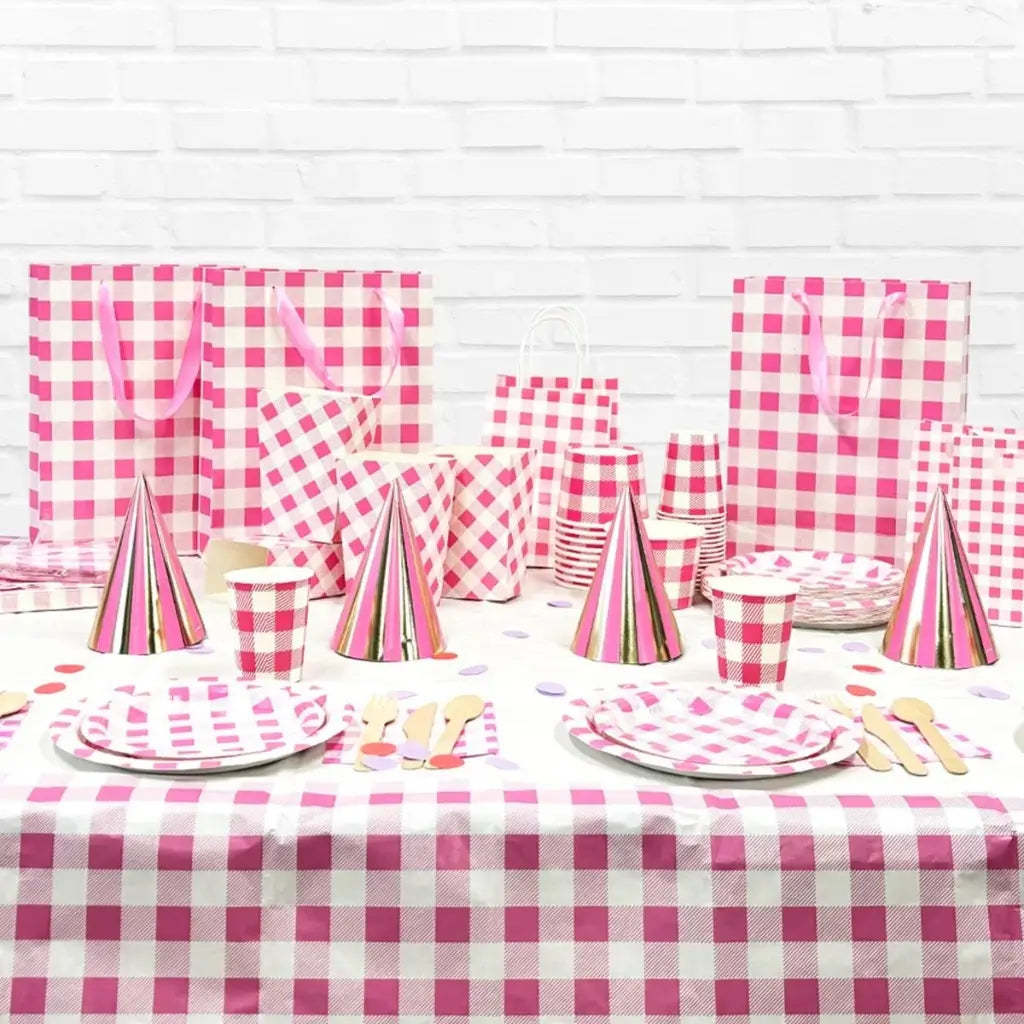 Reusable Pink Gingham Paper Tablecover