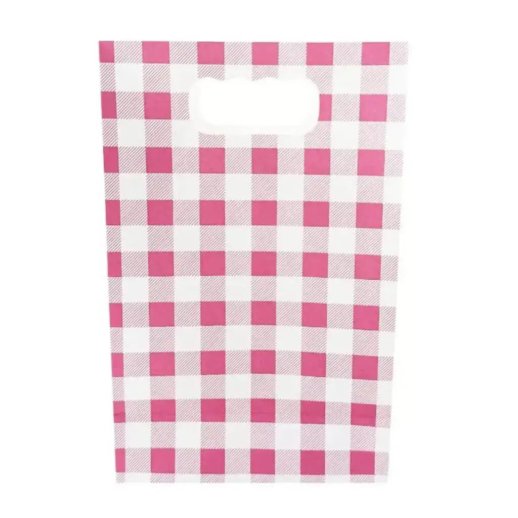 Pack of 6 Pink Gingham Paper Gift Bags.