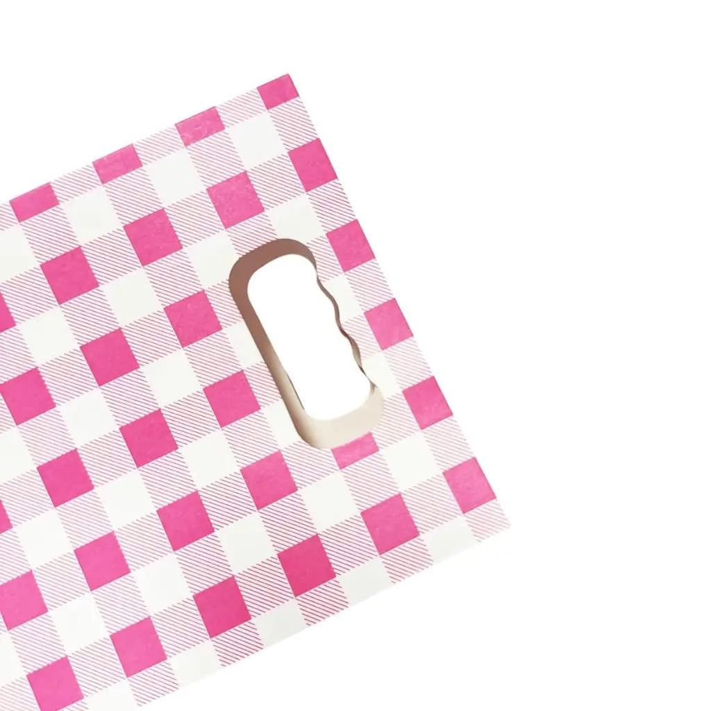 Pack of 6 Pink Gingham Paper Gift Bags.