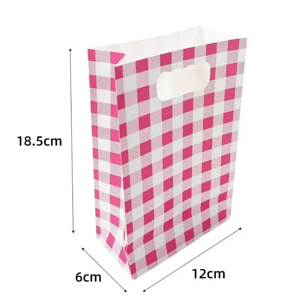 Pack of 6 Pink Gingham Paper Gift Bags.