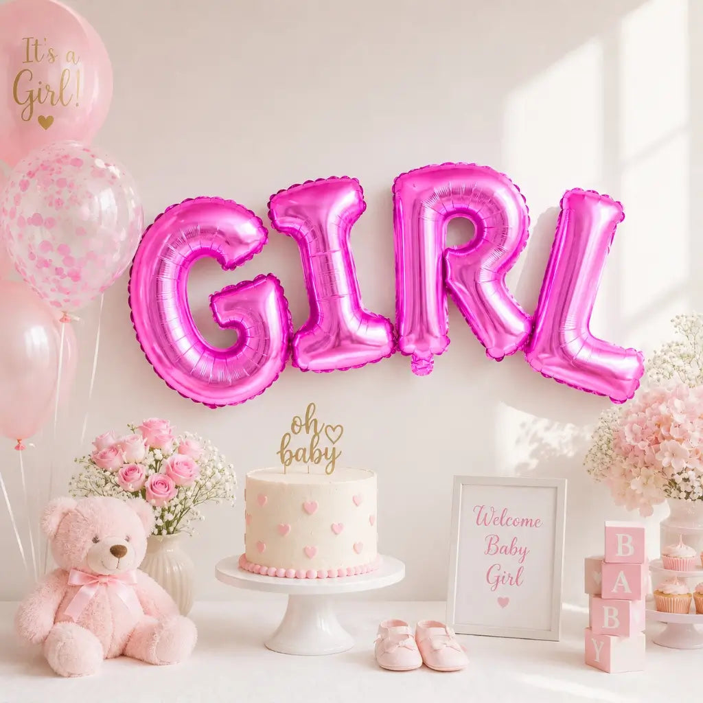 Pink GIRL Script Baby Shower Foil Balloon