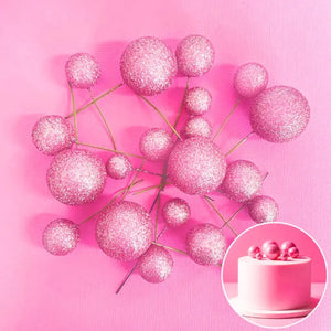Pink Glitter Cake Decoration Balls for Birthday Cakes