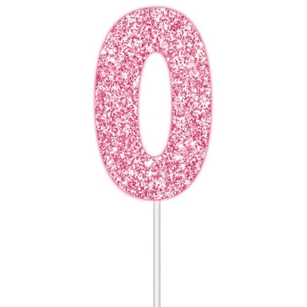 Pink glitter number 0 birthday numeral cake topper