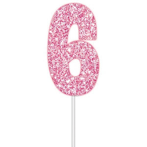 Pink glitter number 6 birthday numeral cake topper