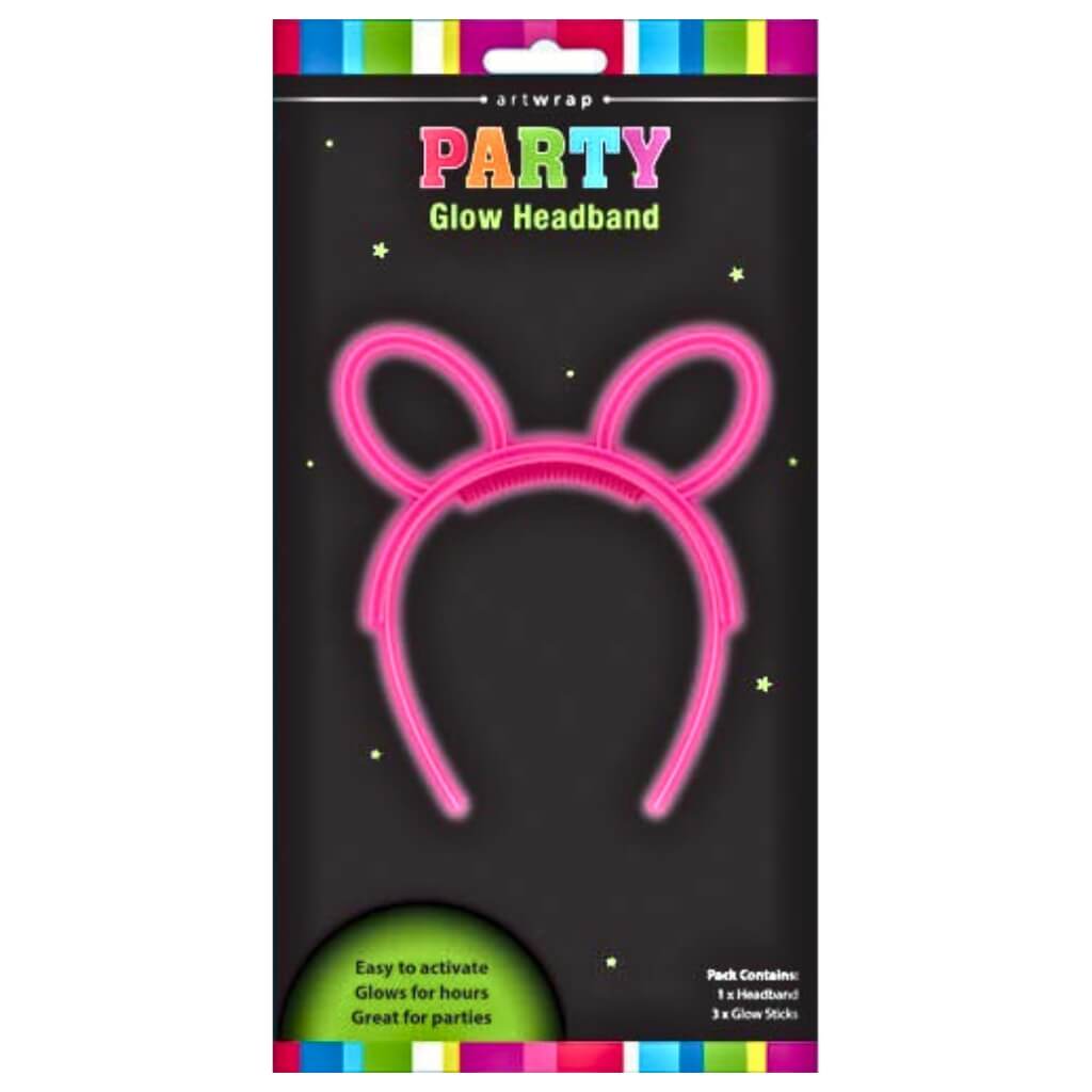 Pink glow headband bunny ears party favour