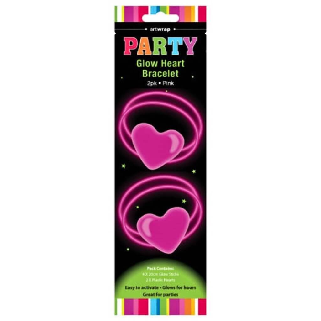 Pink Glow Heart Bracelets 2pk
