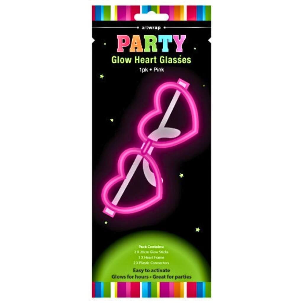 Pink glow heart glasses party favour
