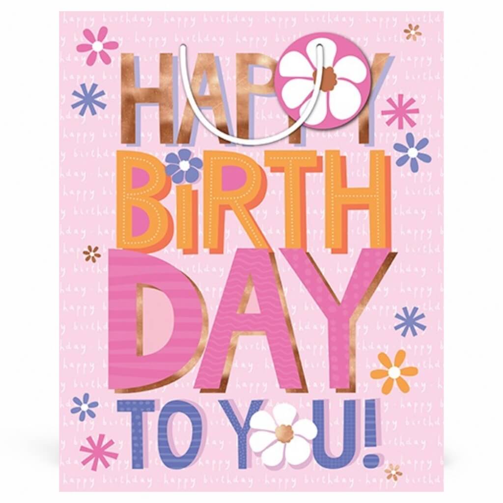 Happy birthday girl large gift bag pink design