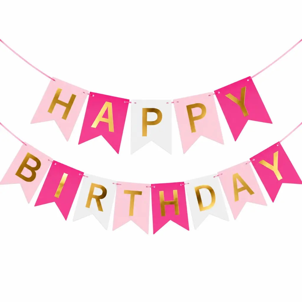 Pink &amp; Hot Pink Happy Birthday Paper Bunting Banner