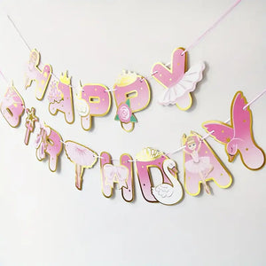Pink Foil Happy Birthday Ballerina Princess Paper Banner