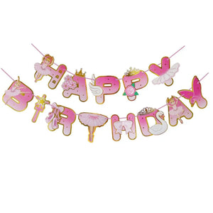 Pink Foil Happy Birthday Ballerina Princess Fairy Paper Banner