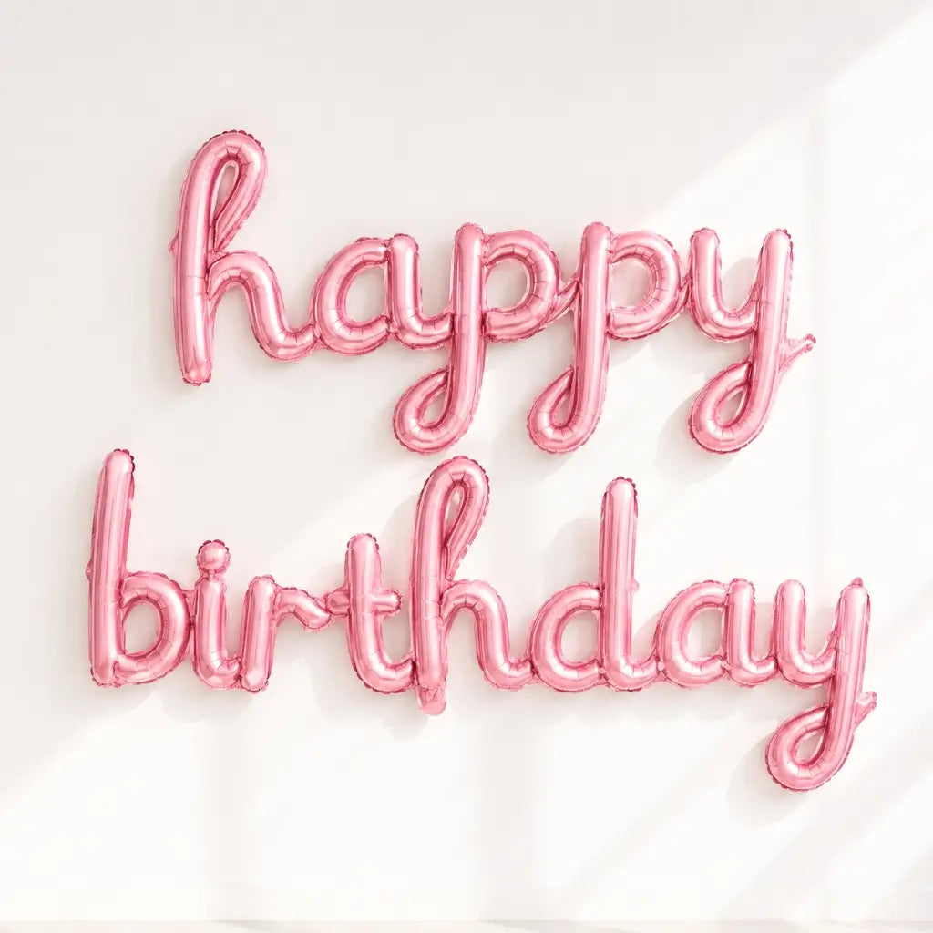 Pink 'happy birthday' Script Balloon Banner Set
