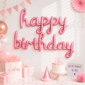 Pink 'happy birthday' Script Balloon Banner Set