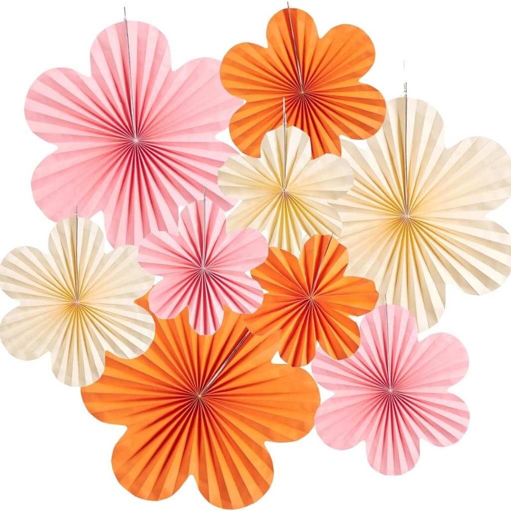 Pink, Ivory & Orange Cherry Blossom Flower Arrangements 9pk