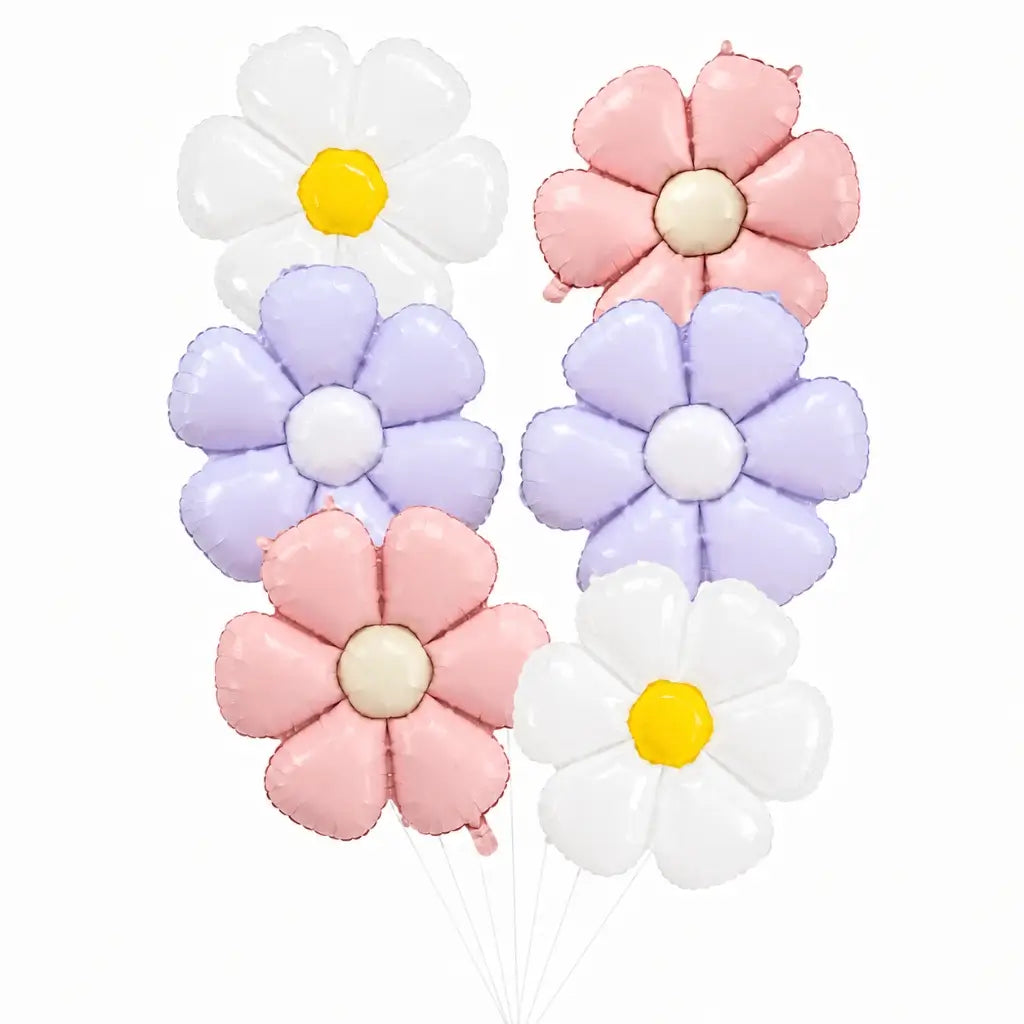 Daisy floral foil balloon bundle pink lilac white