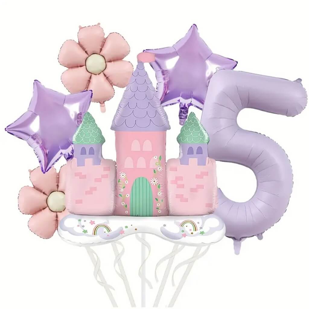 Princess Daisy Castle Balloon Bundle with jumbo castle and number foil age 5