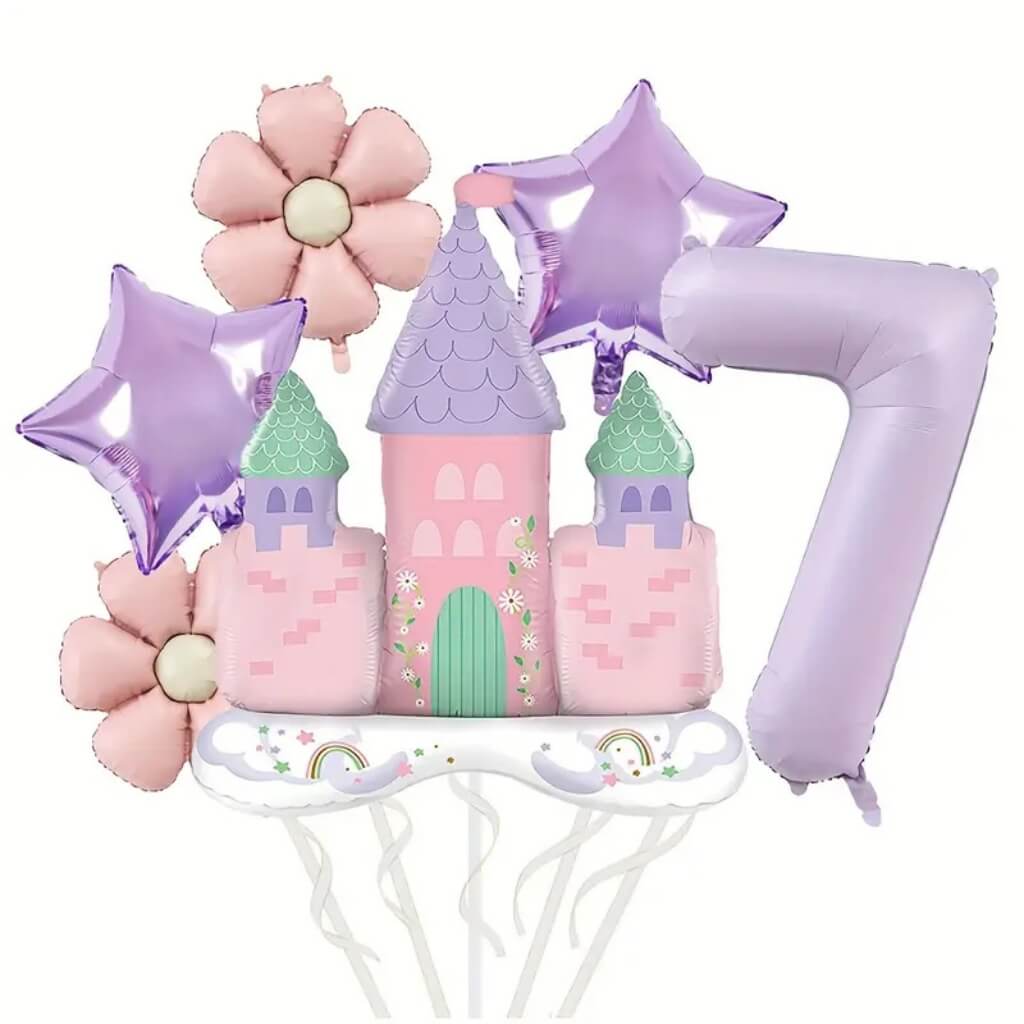 7pcs princess birthday balloon bundle with daisy accents age 7
