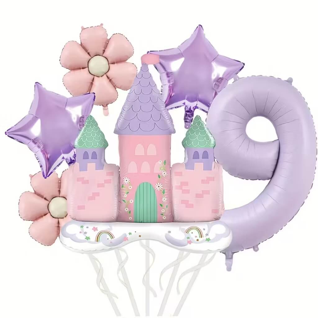Princess Daisy Castle Balloon Bundle with jumbo castle and number foil age 9
