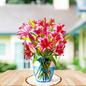 Hot Pink Oriental Lily 3D Pop Up Flower Bouquet