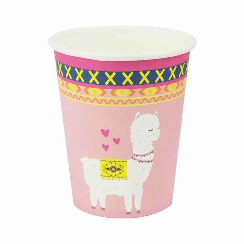 Pink Llama Paper Party Cups 266ml 8 Pack