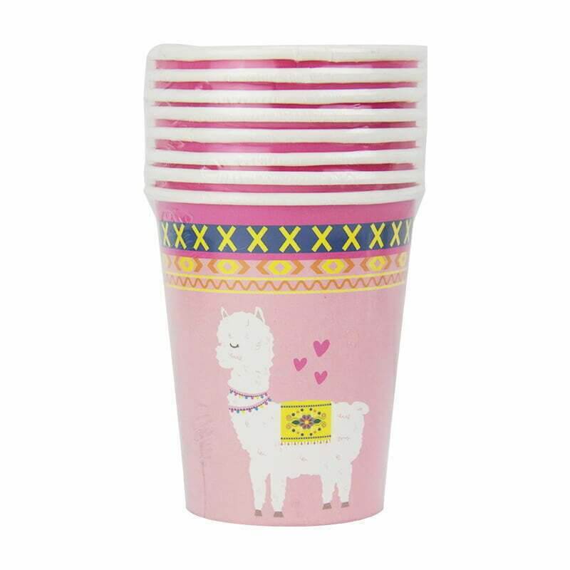 Pink Llama Paper Party Cups 266ml 8 Pack