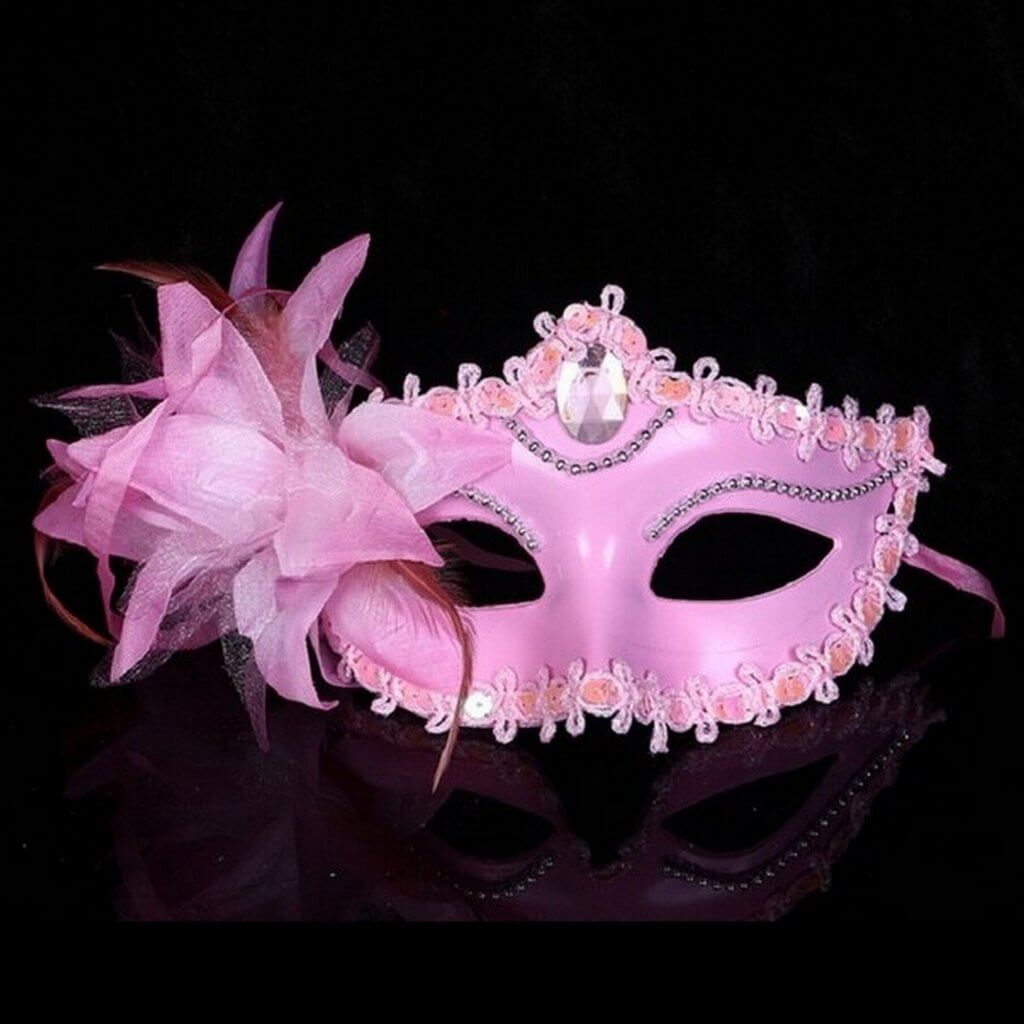 Elegant Lace Masquerade Mask with Flower for Women - Pink