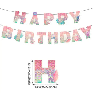 Mermaid birthday party banner with seashell accents