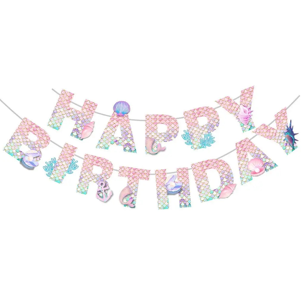 Pink Mermaid Happy Birthday banner decoration
