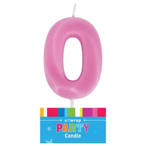 Single pink numeral 0 candle for milestone birthday cake