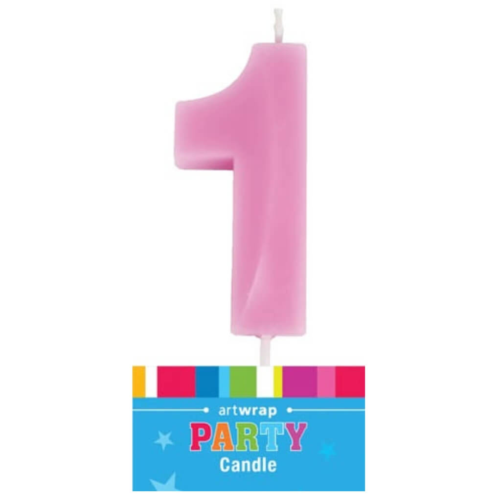 Single pink numeral 1 candle for milestone birthday cake