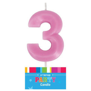 Pink number 3 birthday cake candle