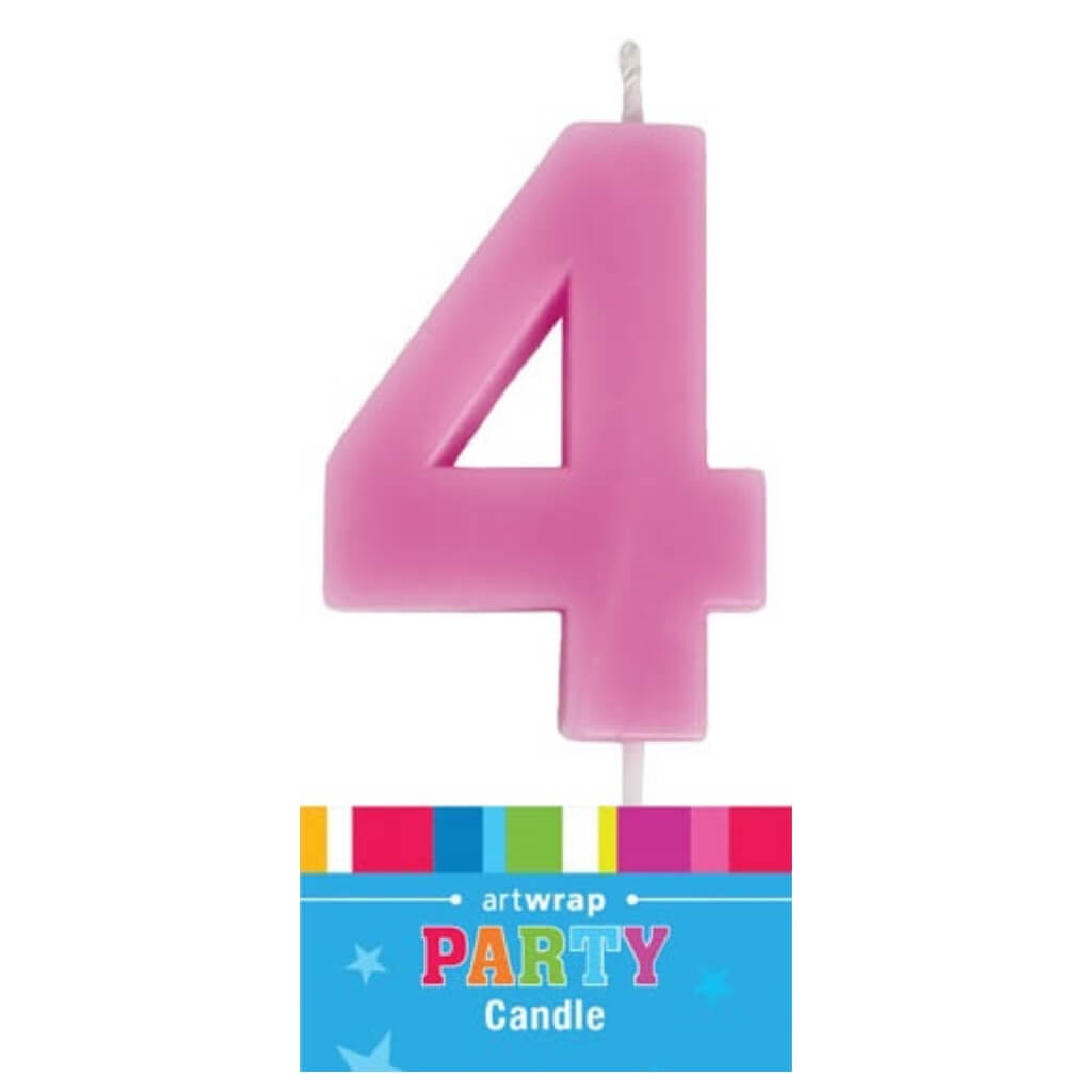 Pink number 4 birthday cake candle