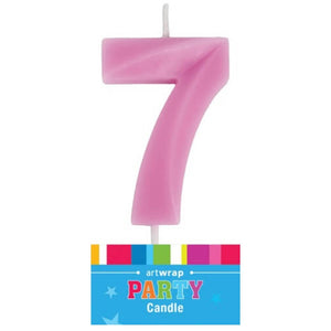 Single pink numeral candle for 7th birthday cake