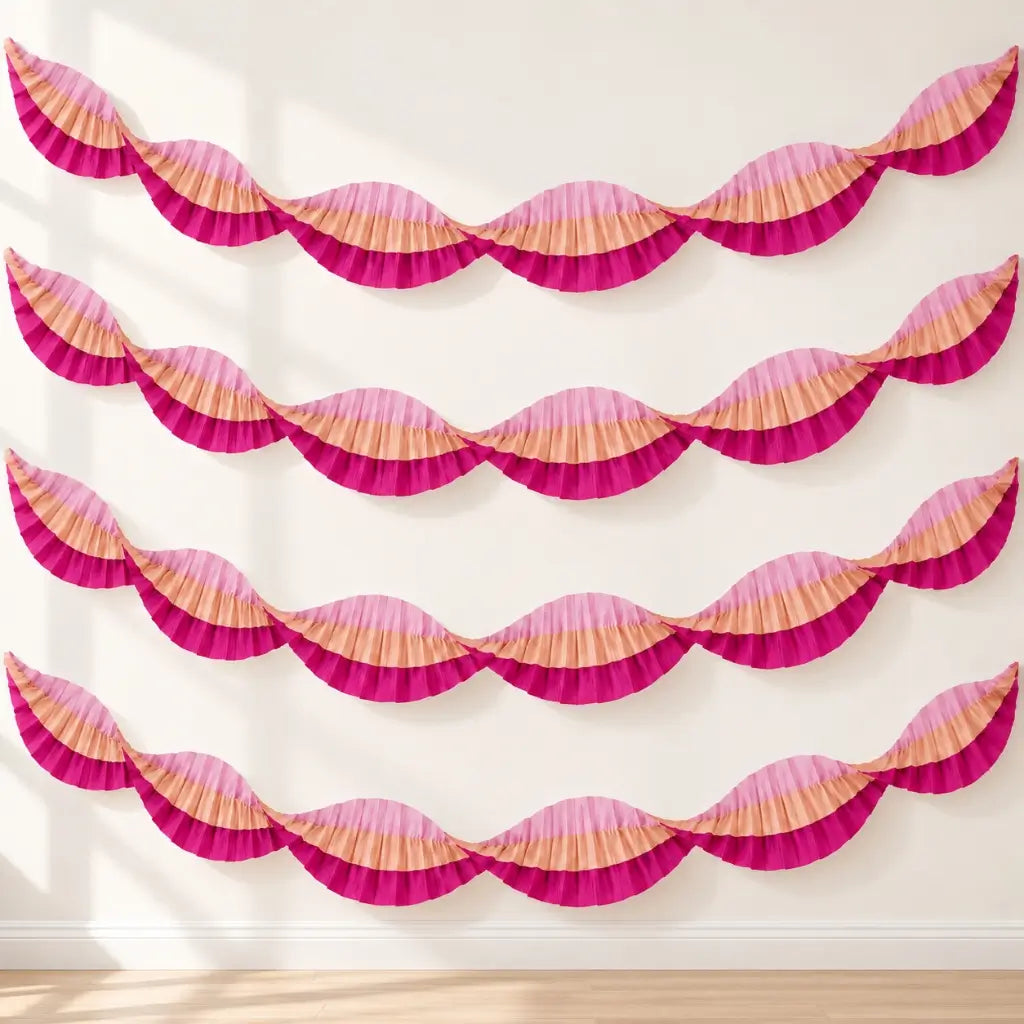 Pink Ombre Ruffled Paper Streamers 3m 4 Pack