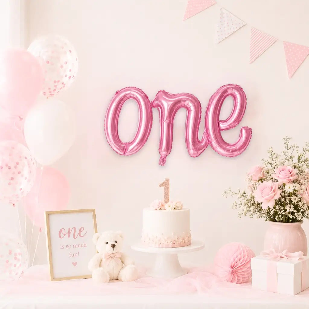 Pink 'one' Script First Birthday Party Foil Balloon