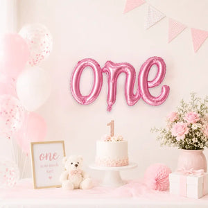 Pink 'one' Script First Birthday Party Foil Balloon