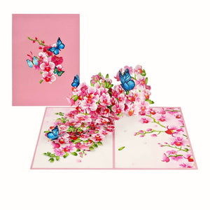 Handmade Pink Orchid Garden with Blue Butterflies 3D Pop Up Greeting Card