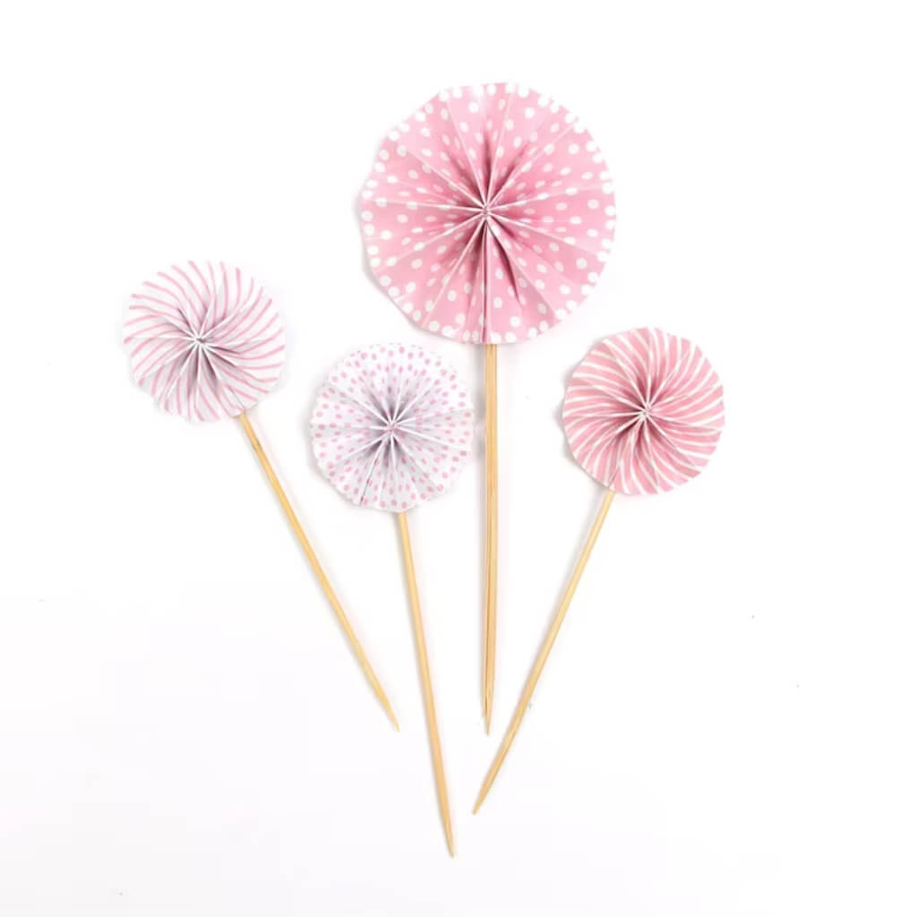 Pink Paper Fan Cupcake Toppers 4pk