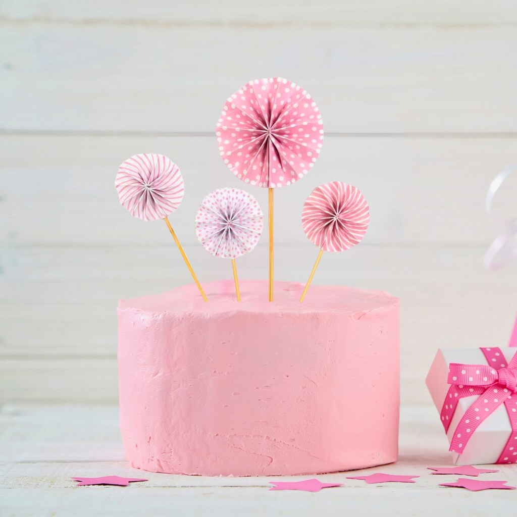 Pink Paper Fan Cupcake Toppers 4pk