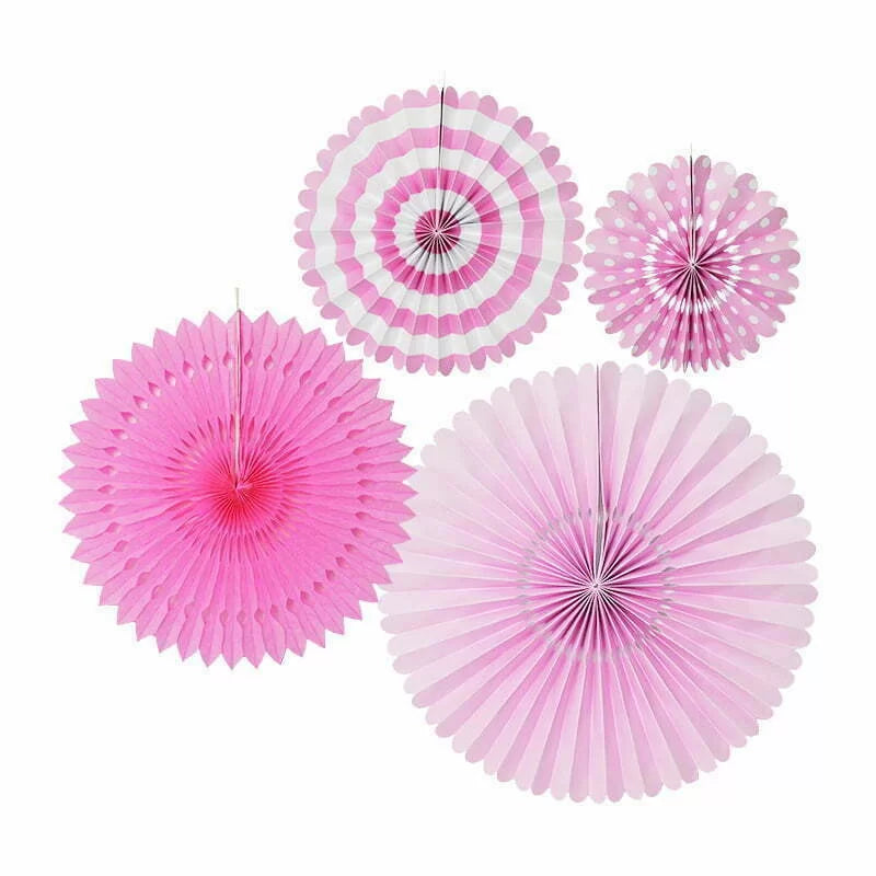 Pink Hanging Decorative Paper Fans 4pk