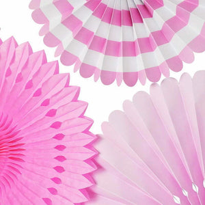 Pink Hanging Decorative Paper Fans 4pk